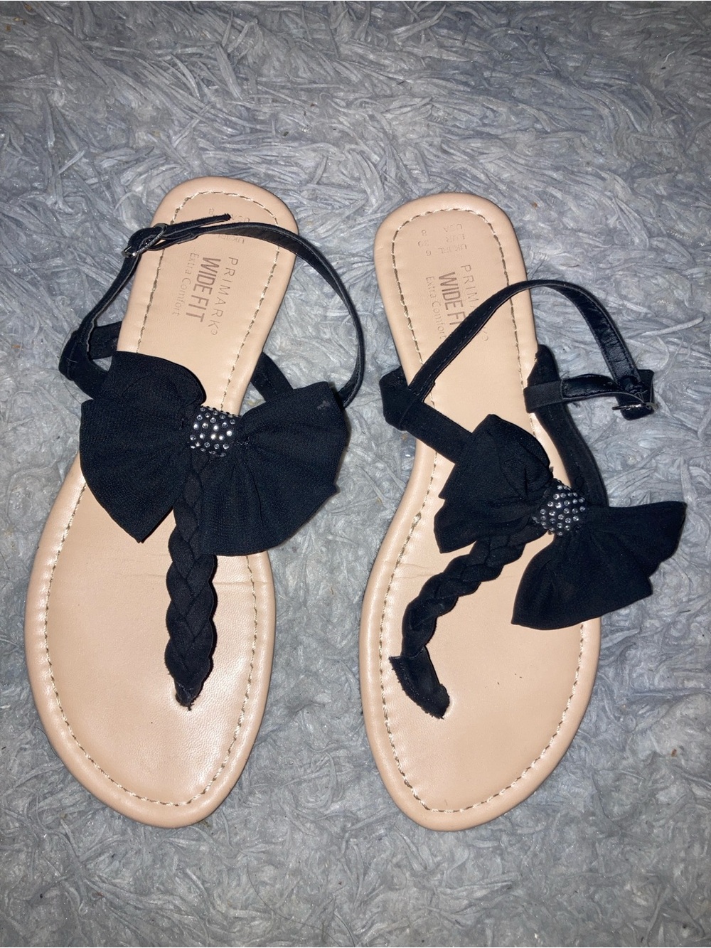 Primark Black Braided Bow Thong Sandals for Women